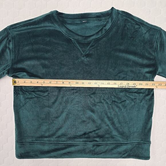 Lou & Grey Ribbed Velour 2-Piece Sweatshirt & Jogger Sz S PLUSH Loungewear Green - Picture 12 of 13